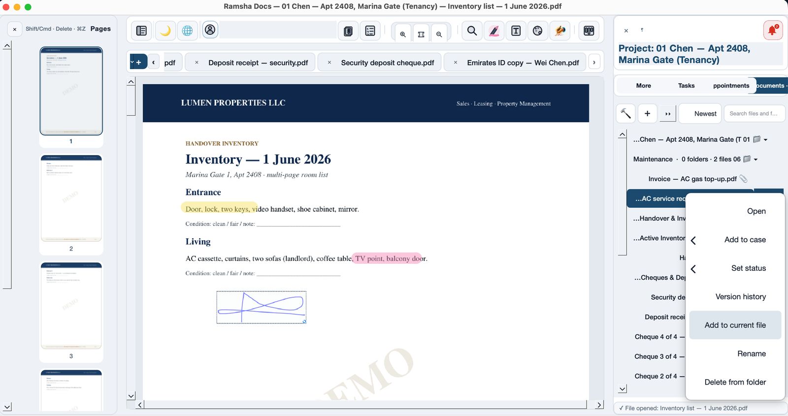 Add a file into the current PDF