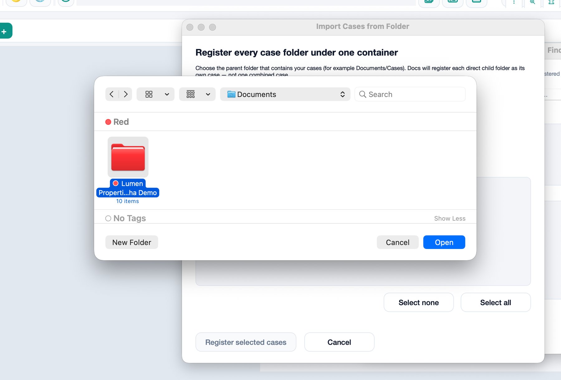 Choose the container folder