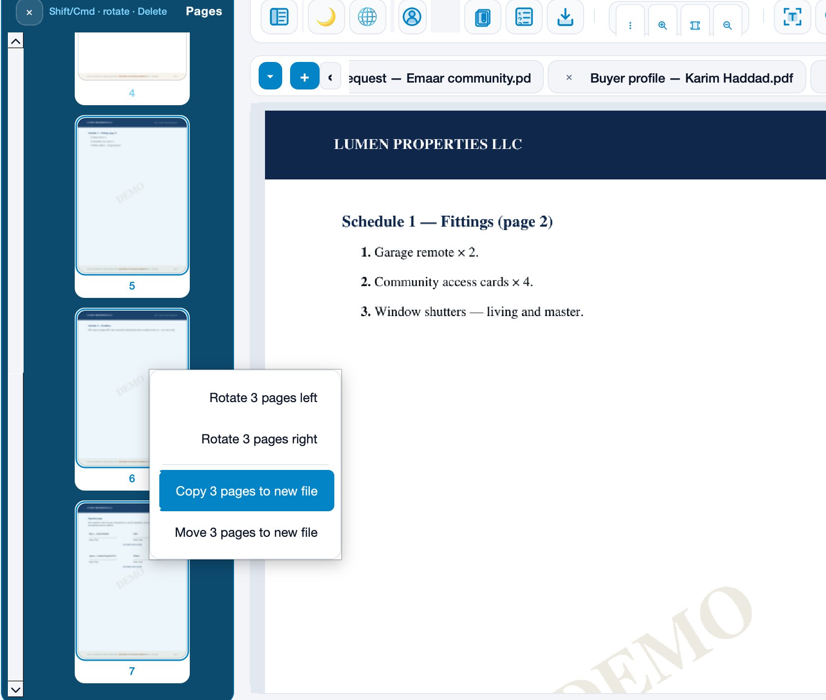 Copy pages into a new file